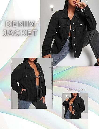 Vintage-Jeansjacke für Damen und Herren – Langarmhemd aus Baumwollmischung im Used-Look mit Knopfleiste und Brusttaschen (Hellblau, Dunkelblau, Schwarz)_voghion.com