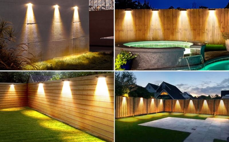 2er-Pack Solar-Wandleuchten, 4 LED-Solar-Zaunleuchten, wasserdichte Solar-Deckleuchten für den Außenbereich, Wandleuchten für Zaunpfosten, Hofwege_voghion.com