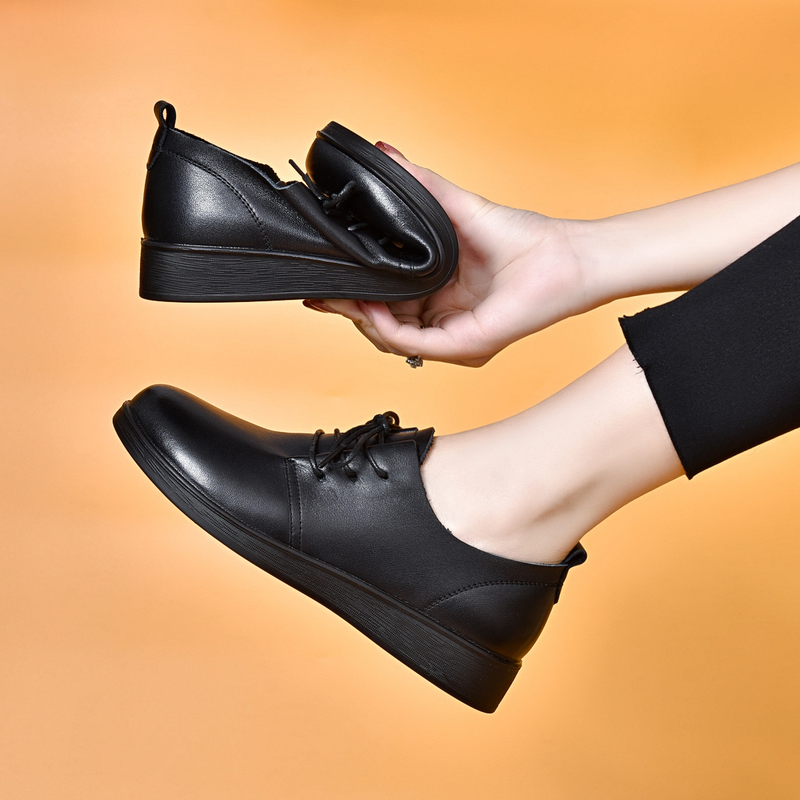 Runde Zehen Damen Leder 2025 Frühjahr Neue erste Schicht Rindsleder Schnürschuh Flache einzelne Ganzjahresschuhe Physischer Laden_voghion.com