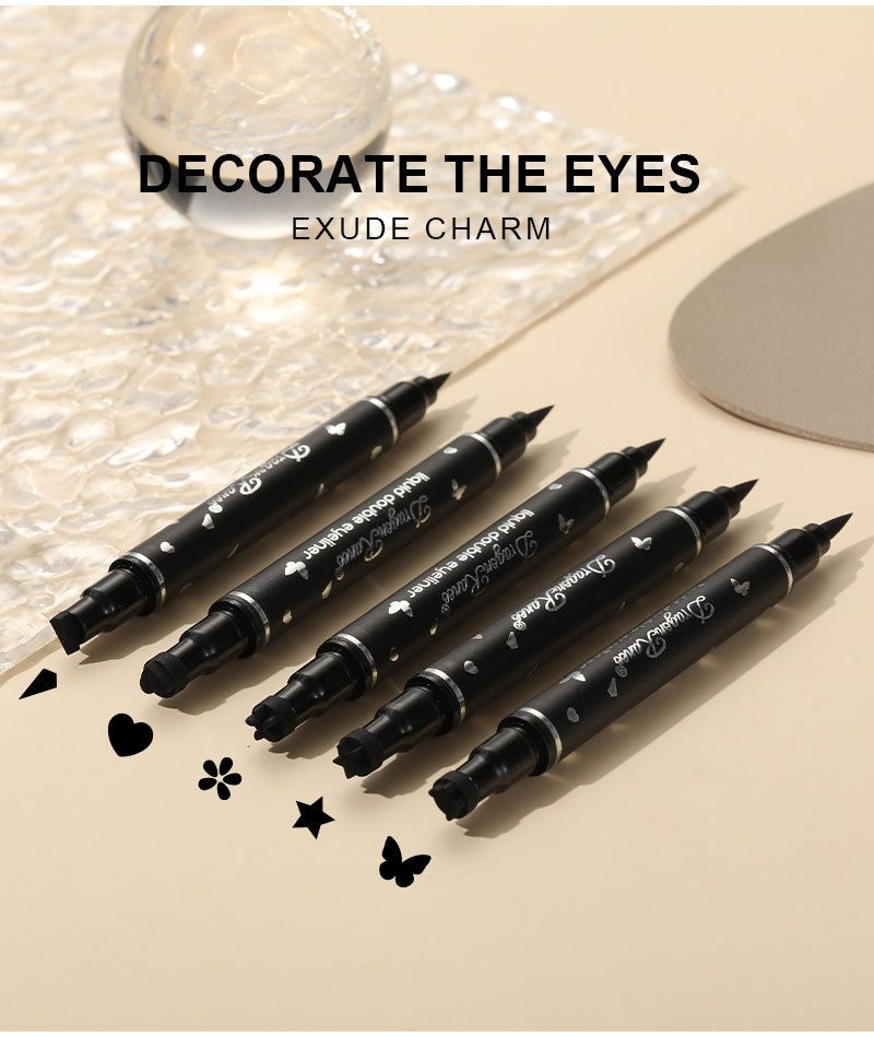 Penna eyeliner a doppia punta con timbro a stella - Impermeabile, ideale per principianti, con timbri a forma di cuore e fiore di prugna per accentuare gli angoli e le estremità dell'occhio._voghion.com