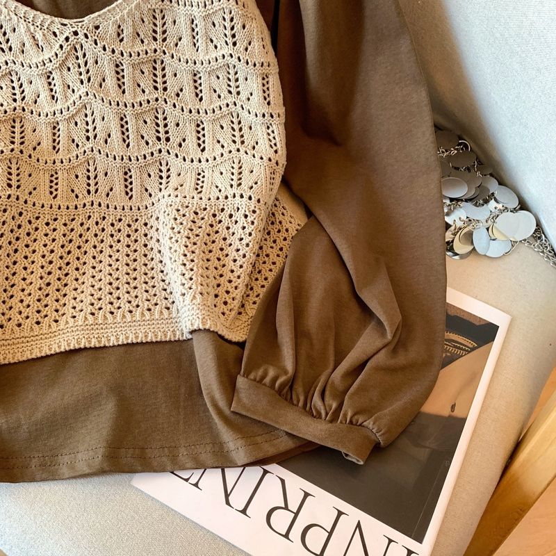 Completo da donna con gilet in maglia e camicia a maniche lunghe in stile coreano – Completo autunnale a due pezzi (S-XL, rosso/kaki/giallo)_voghion.com