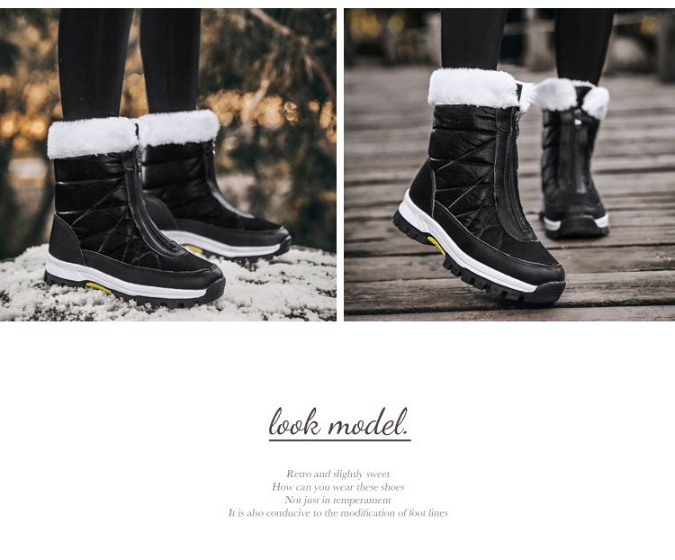 Scarpe da donna, stivali da neve invernali caldi con fodera in pelliccia sintetica, tomaia in pelle sintetica resistente all'acqua e suola in gomma antiscivolo per un comfort casual_voghion.com