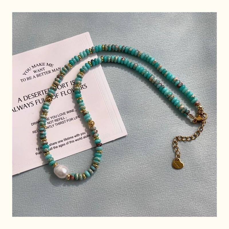 Collana con catenina per clavicola in perle d'acqua dolce turchesi e perline di lusso, stile cinese nuovo._voghion.com