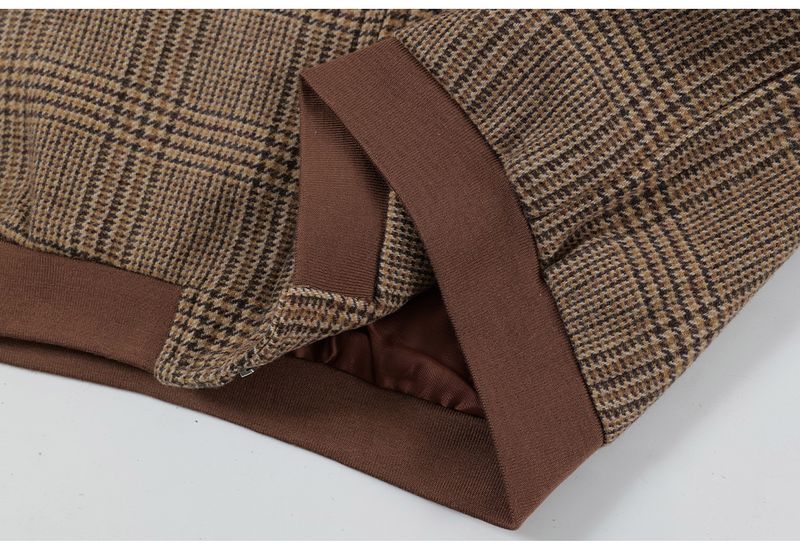 Klassische karierte Harrington-Jacke für Herren – Wollmischung, bequeme Passform, Stehkragen, Reißverschluss vorne, lange Ärmel, lässige Oberbekleidung für Herbst und Frühling_voghion.com