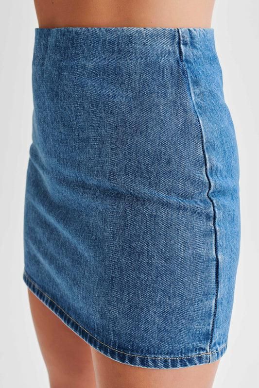 Women's Clothing Short Sleeved Denim Button Lapel Top High Waist Skirt Suit_voghion.com