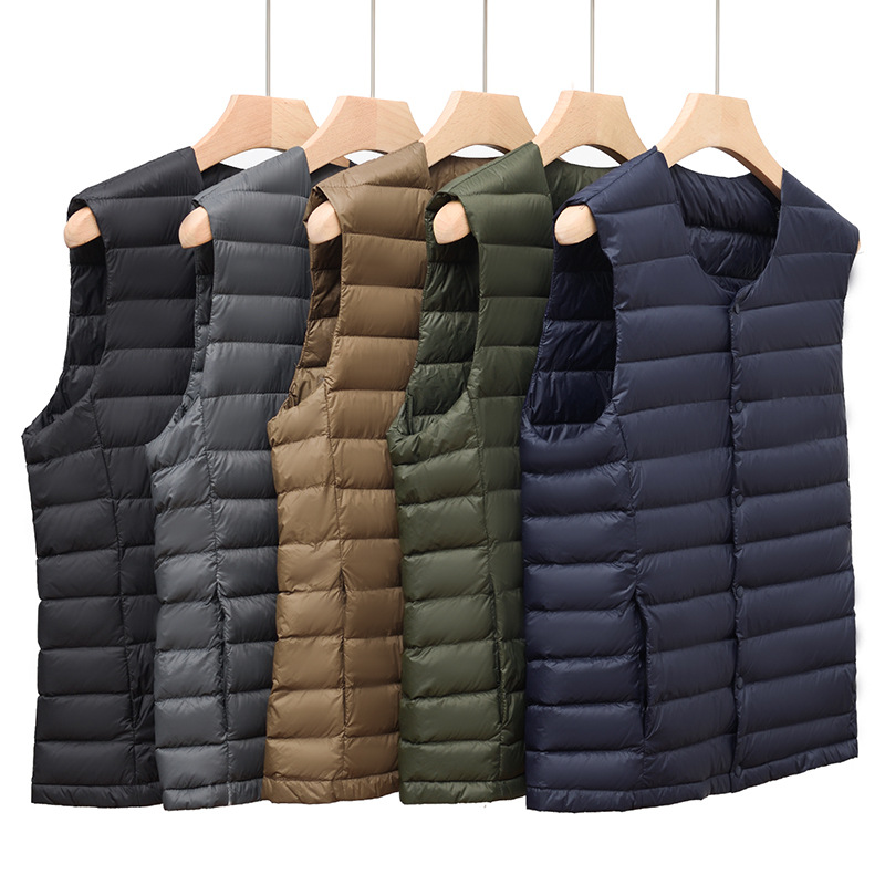 Off-Season New Men's Lightweight Down Jacket Stand Collar Coat Youth Plus Size Sleeveless Vest_voghion.com