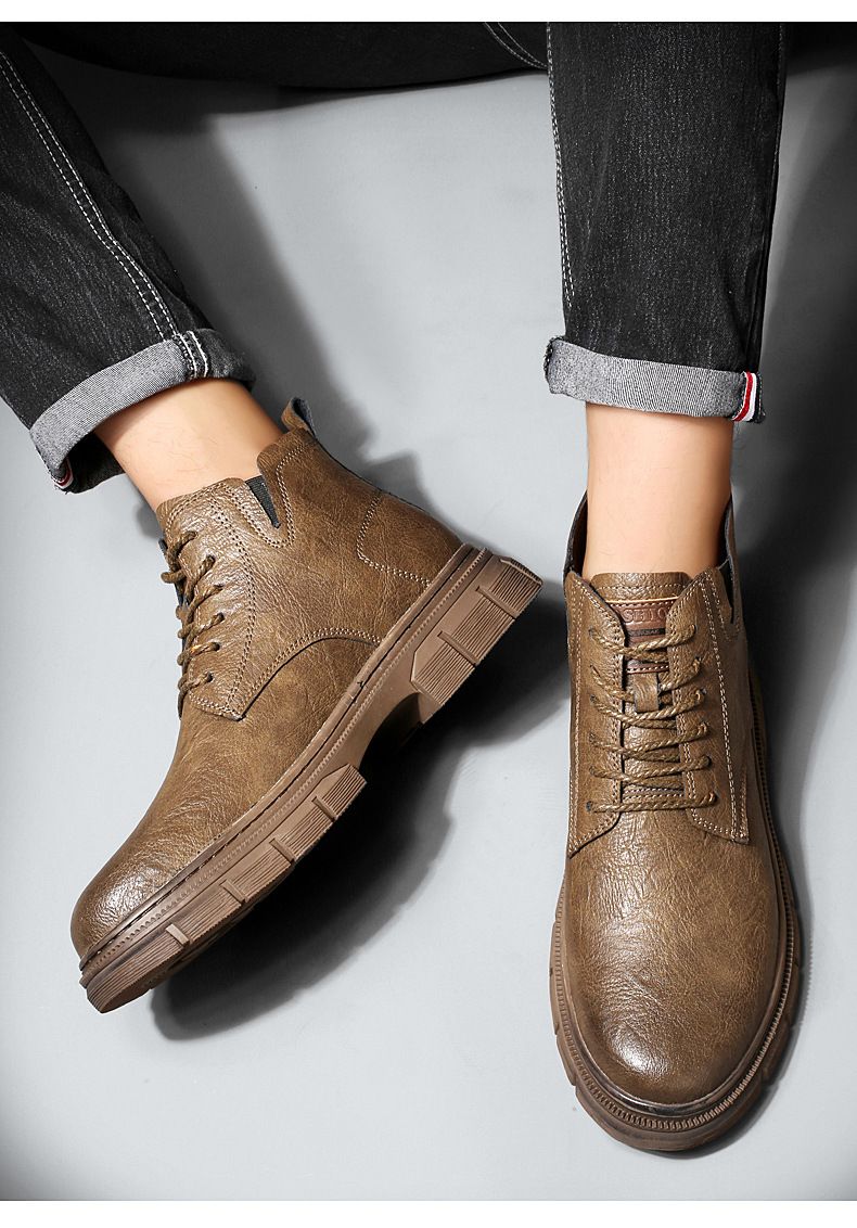 High-Top-Retro-Martin-Stiefel mit dicker Sohle, wasserdichte kurze Stiefel, Outdoor-Werkzeugstiefel, erhöhte Herrenschuhe_voghion.com