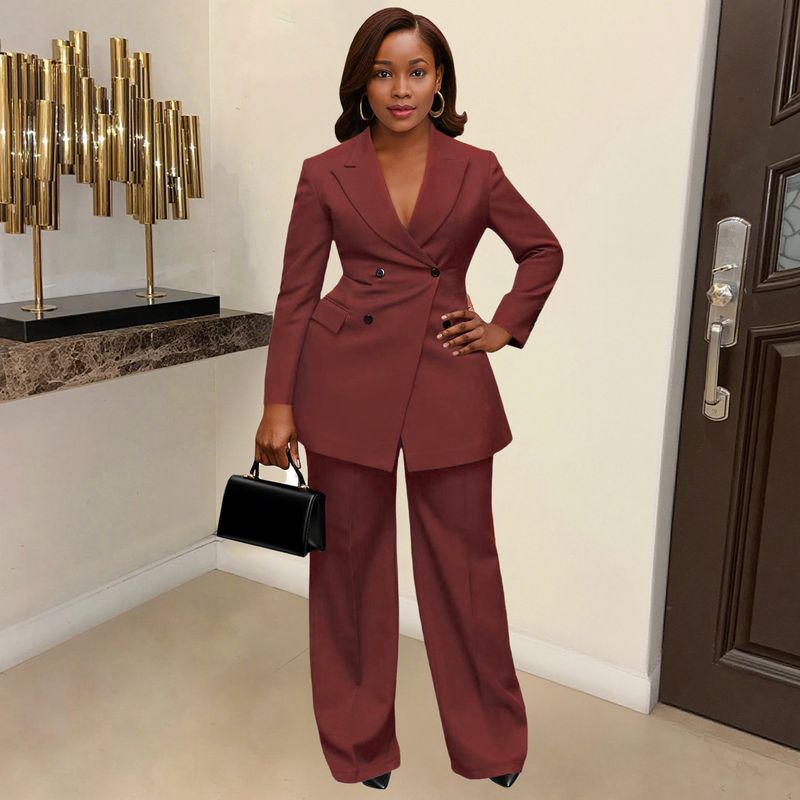 Elegantes Büroanzug-Set für Damen – Slim-Fit-Blazer und Hose mit hoher Taille für den beruflichen Weg zur Arbeit (Marineblau, Weinrot, Blaugrün)_voghion.com
