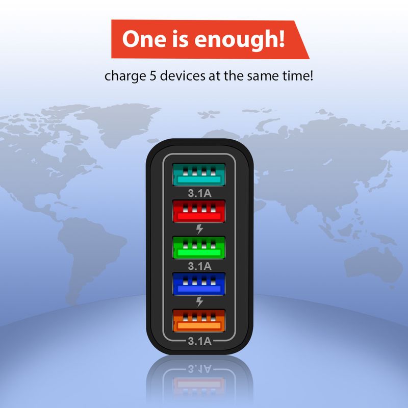 syct Multi-Port Charger 48W 5-Port USB Phone Charging Head 5.1A UK/US/EU Standard Tablet Adapter_voghion.com