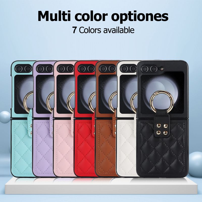 Applicable to Samsung ZFlip6 mobile phone case, rhombus ring, small fragrant wind folding protective case, zflip5/4 leather case, high-end._voghion.com