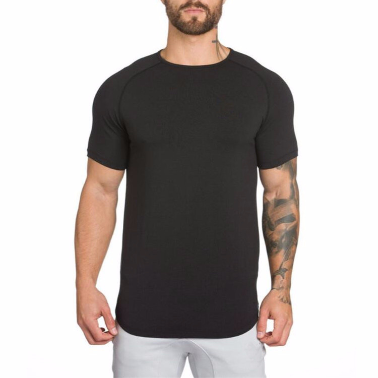 T-shirt de sport à manches courtes pour hommes, couleur unie, blanc, long, respirant, tendance, coupe slim, fitness, été_voghion.com