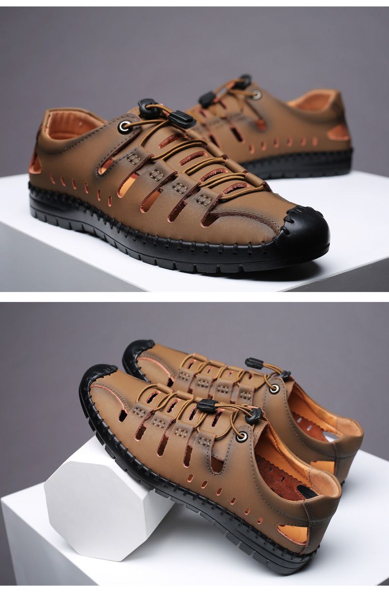 Novedad de verano, sandalias para hombre, zapatos informales de cuero, zapatos de cuero transpirables con agujeros para hombre, zapatos para hombre_voghion.com