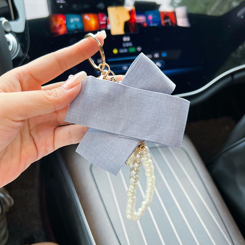 Internet-Berühmtheit Persönlichkeit Denim Schmetterling Bogen Kamelie Perlenkette Schlüsselanhänger Autoschlüssel Tasche Damen kleiner Anhänger_voghion.com