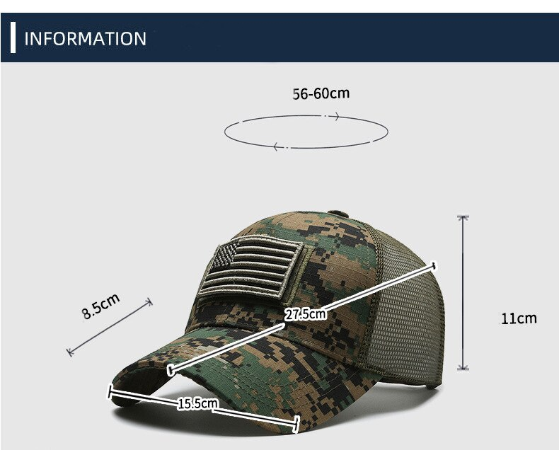 Amerikanische Flagge Camouflage Aufkleber bestickt Baseball Cap Netz Hut Männer Outdoor Klettverschluss Kappe_voghion.com