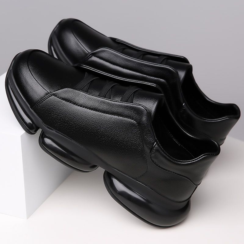 Suitable For All Seasons 2025 Black Thick-Soled Casual Pointed Toe Trendy Men's High-End Slip-On Lazy Shoes_voghion.com