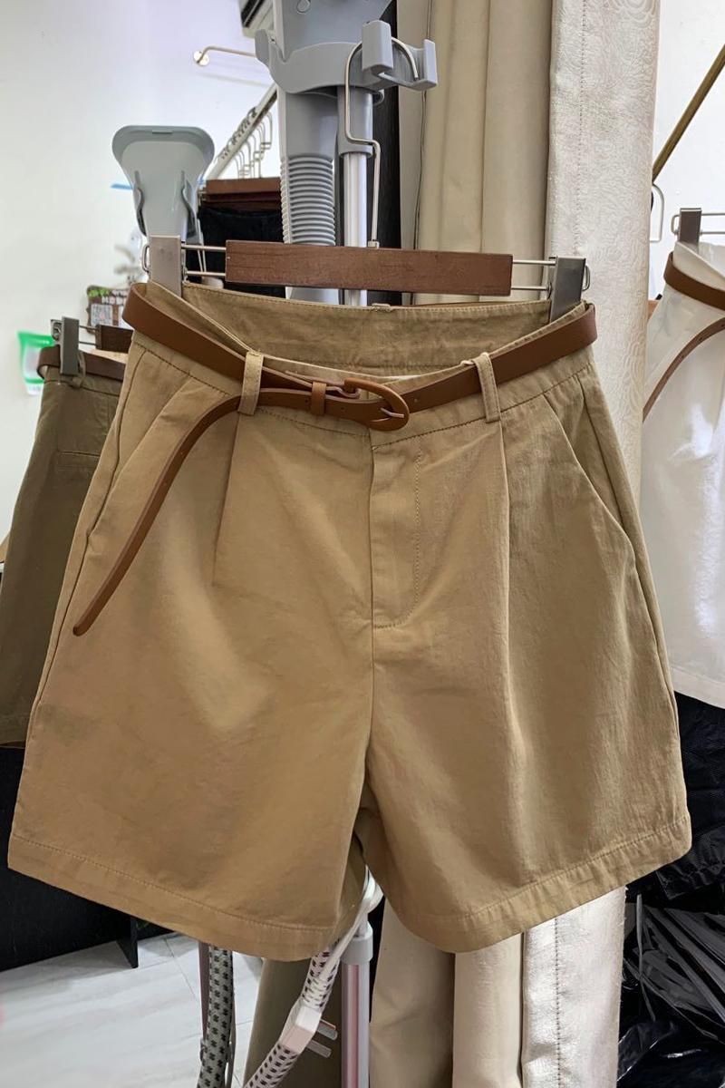 Pantaloncini da donna in cotone per l'estate 2024, versione coreana, nuovi, larghi e snellenti, a vita alta, a gamba larga e sottile_voghion.com