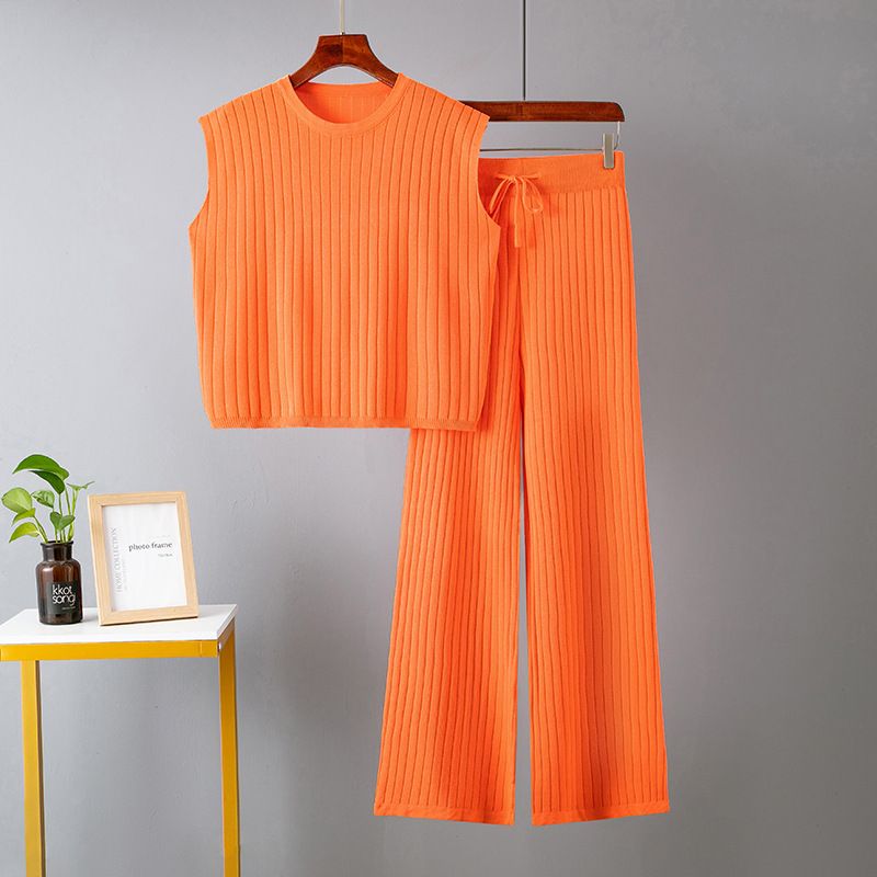 Kadın rahat rahat iki parçalı takım elbise büyük boy düz renk moda takım elbise_voghion.com