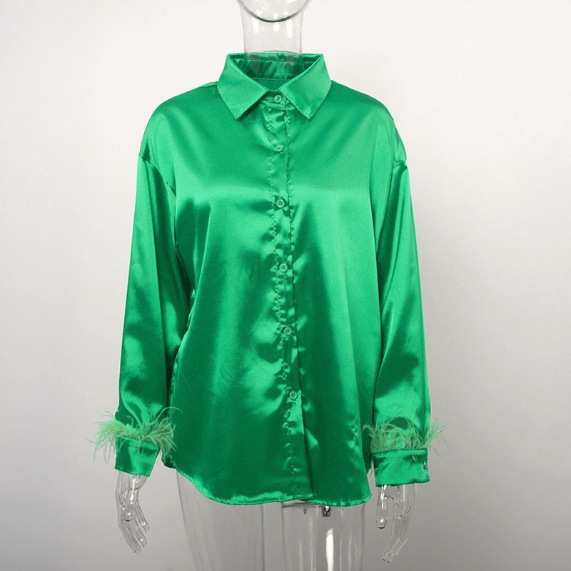 Abbigliamento da donna estate nuova moda casual versatile camicia in capelli di struzzo con cuciture in piume di seta ghiaccio per donna_voghion.com