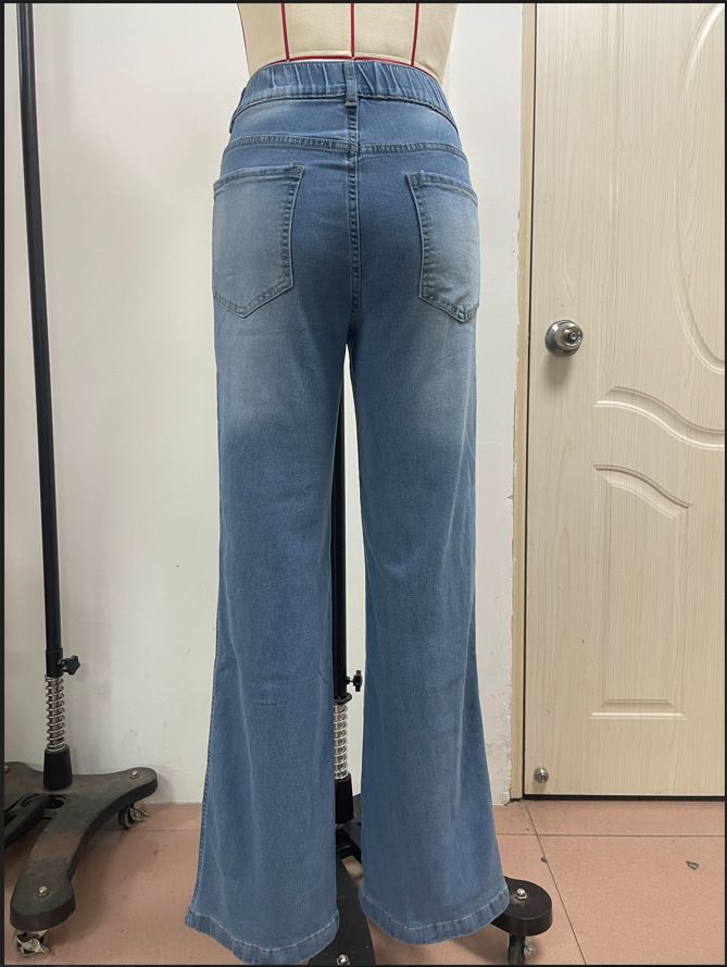 women's wide-leg mid-waist jeans high elastic elastic waist washed jeans for women_voghion.com