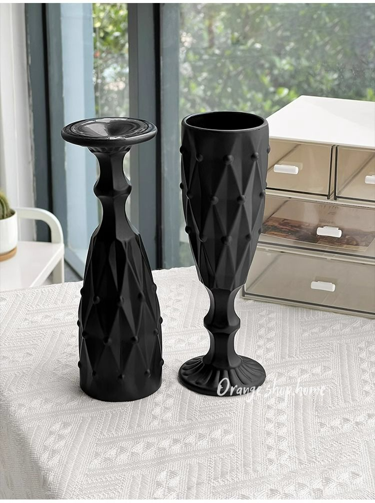 Creative Frosted Obsidian Black Diamond Bead Pointed High-End For Home Use, Luxury Red Glass, Wine Glass_voghion.com