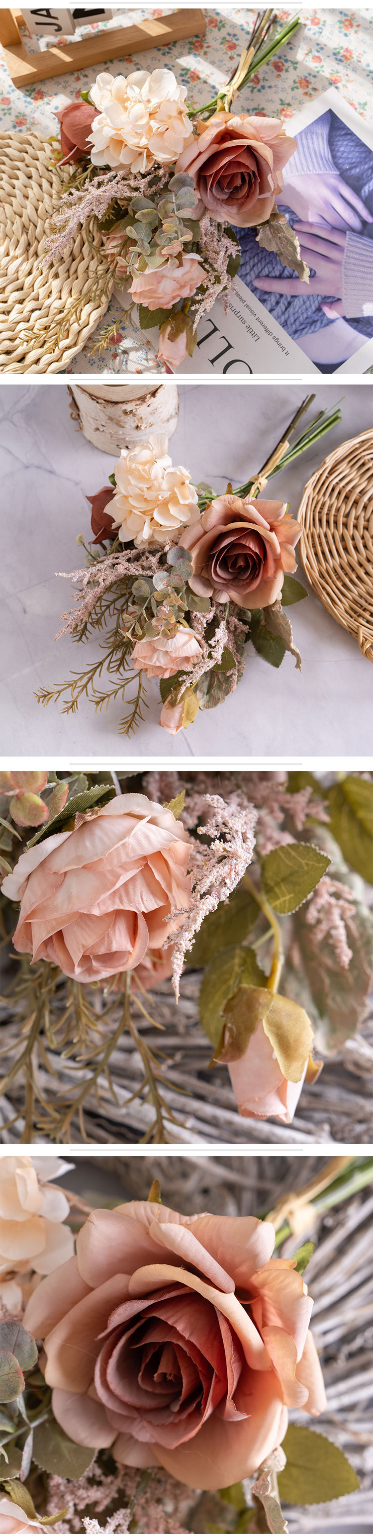 Rose skönhet ros hortensia handbok konstgjorda blommor falska blomma design bröllop bukett väggdekoration CF01335_voghion.com