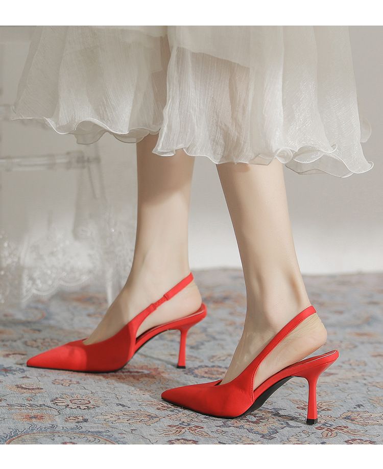 Tacchi alti da donna con tacco sottile a punta all'inizio della primavera Nuovi sandali ad aria con punta posteriore in materiale sardina ZA_voghion.com