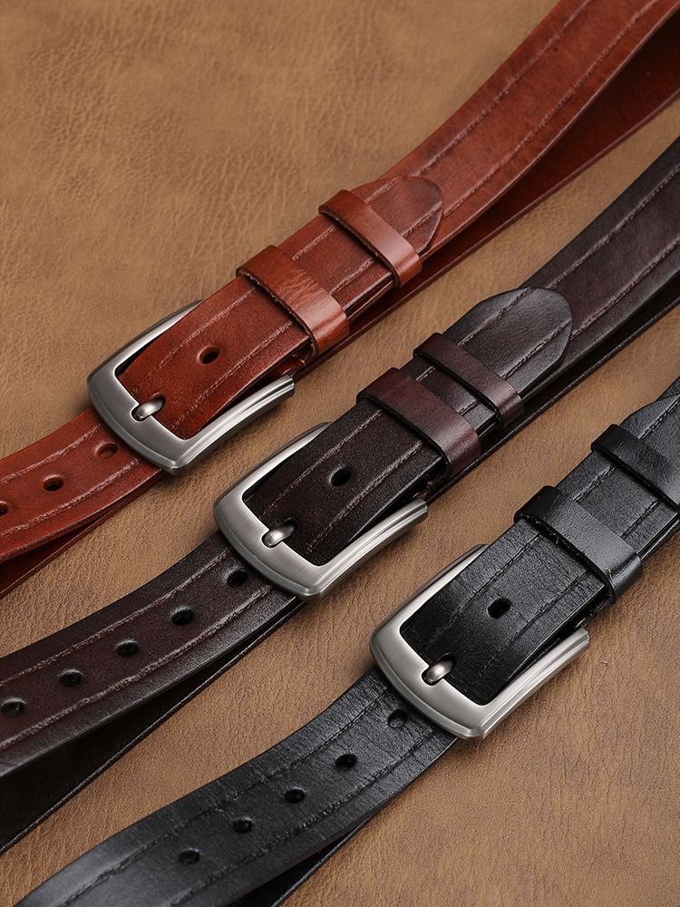 Jeans da uomo nuovi in pelle con strato di piombo in pelle bovina vintage con fibbia ad ago, tutto semplice con i produttori all'ingrosso di moda_voghion.com