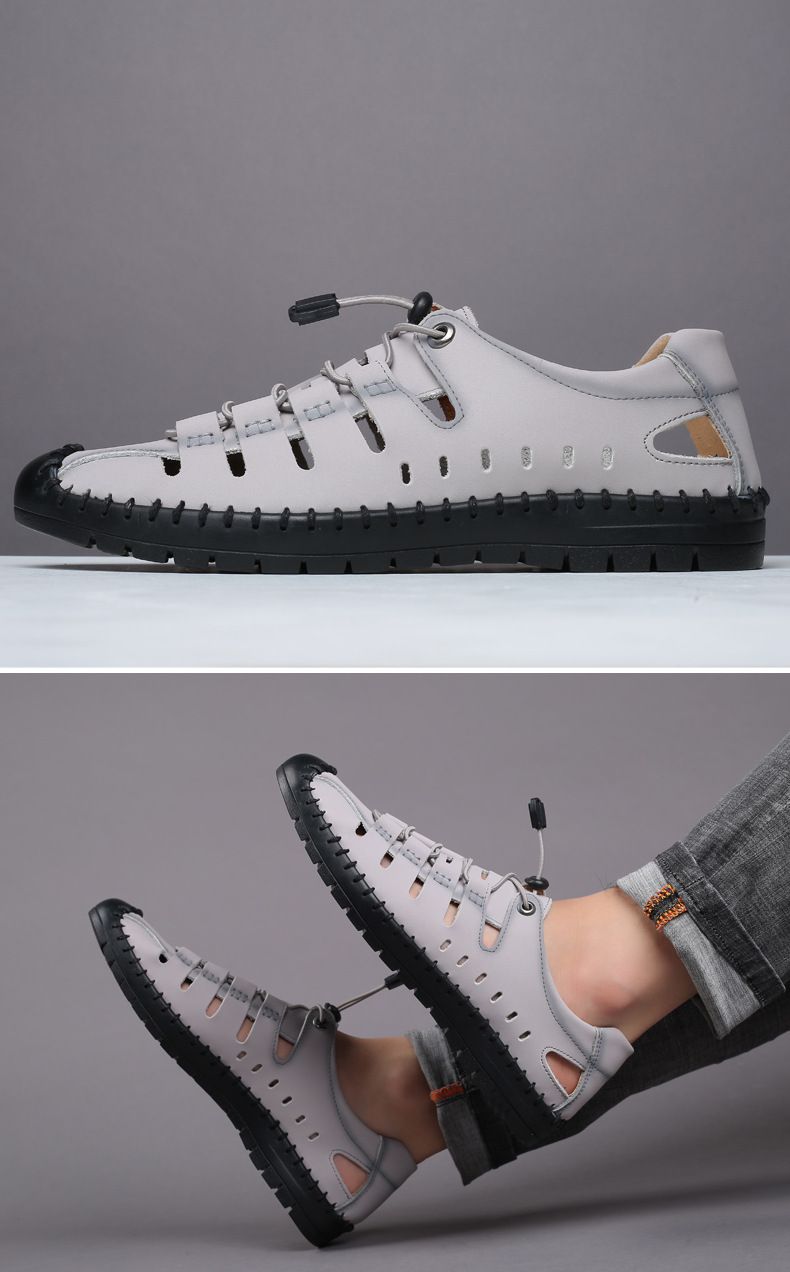 Novedad de verano, sandalias para hombre, zapatos informales de cuero, zapatos de cuero transpirables con agujeros para hombre, zapatos para hombre_voghion.com