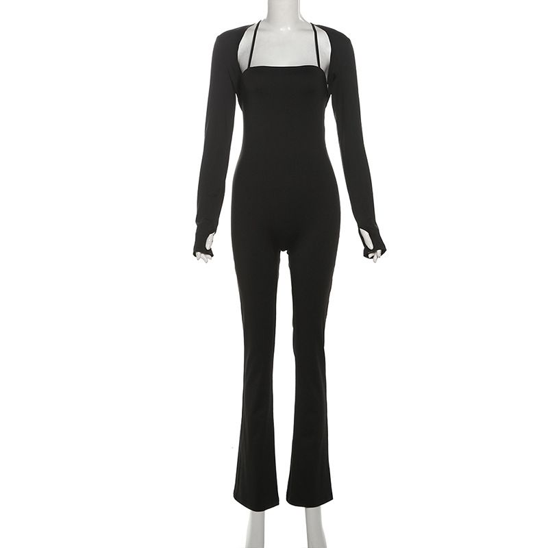 Tuta attillata a due pezzi, top a tubino tinta unita, tuta casual a maniche lunghe, moda invernale 2024 da donna_voghion.com