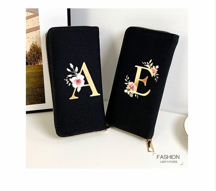 Women’s Bags Canvas Printed Hand Held Coin Purse Portable Mobile Phone Bag Zipper Large Capacity Women's Wallet_voghion.com