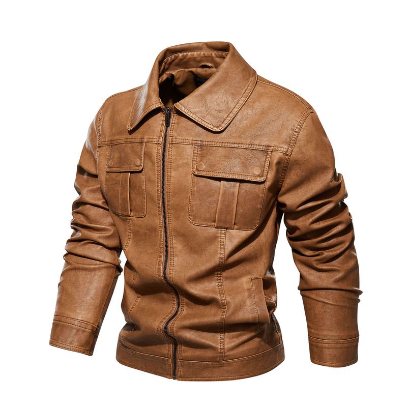 Men's Clothing retro washed leather jacket Men's leather jacket leather jacket_voghion.com
