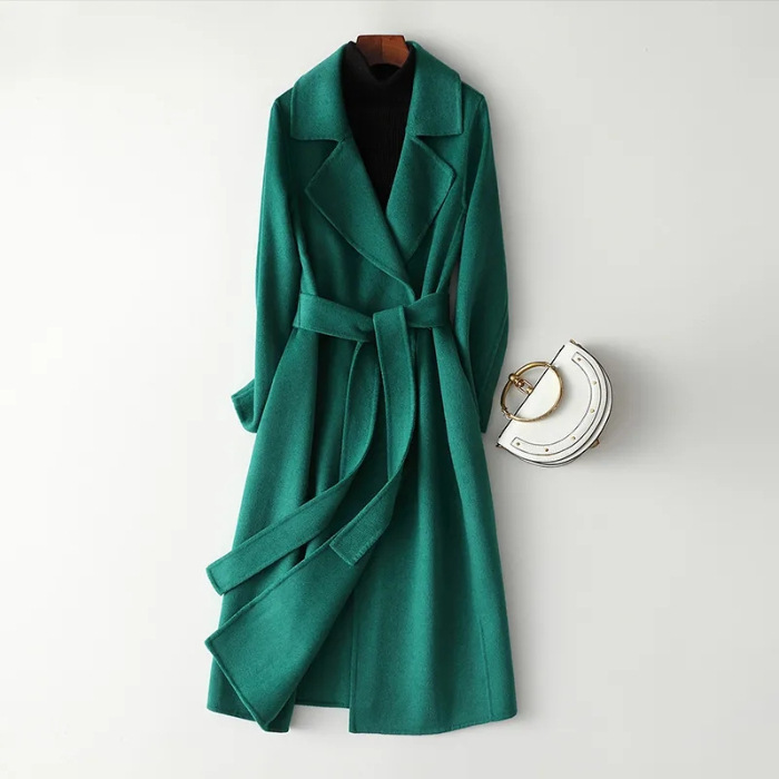 Abrigo largo de lana de una sola capa con diseño de dragón y fénix, con lazo hasta la rodilla, nuevo estilo 2023, chaqueta de lana adelgazante para tallas pequeñas._voghion.com