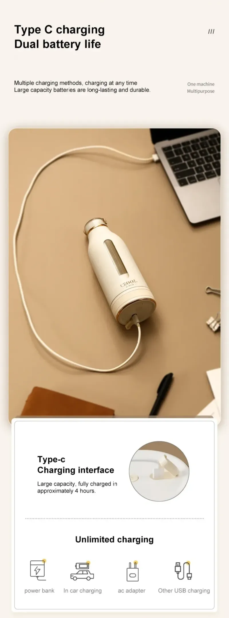 400ML Tragbare Multifunktiouns-Juspresse USB Schnell nofëllbar Mixer Frësch Uebst Grinder Elektresche Mixer Taass Shakes Smoothie Maker_voghion.com
