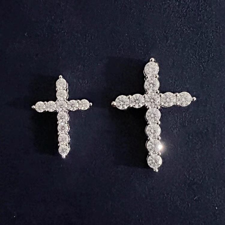 Collana unisex con croce tempestata di diamanti, ciondolo in argento puro con diamanti, catena alla moda hip-hop americana_voghion.com