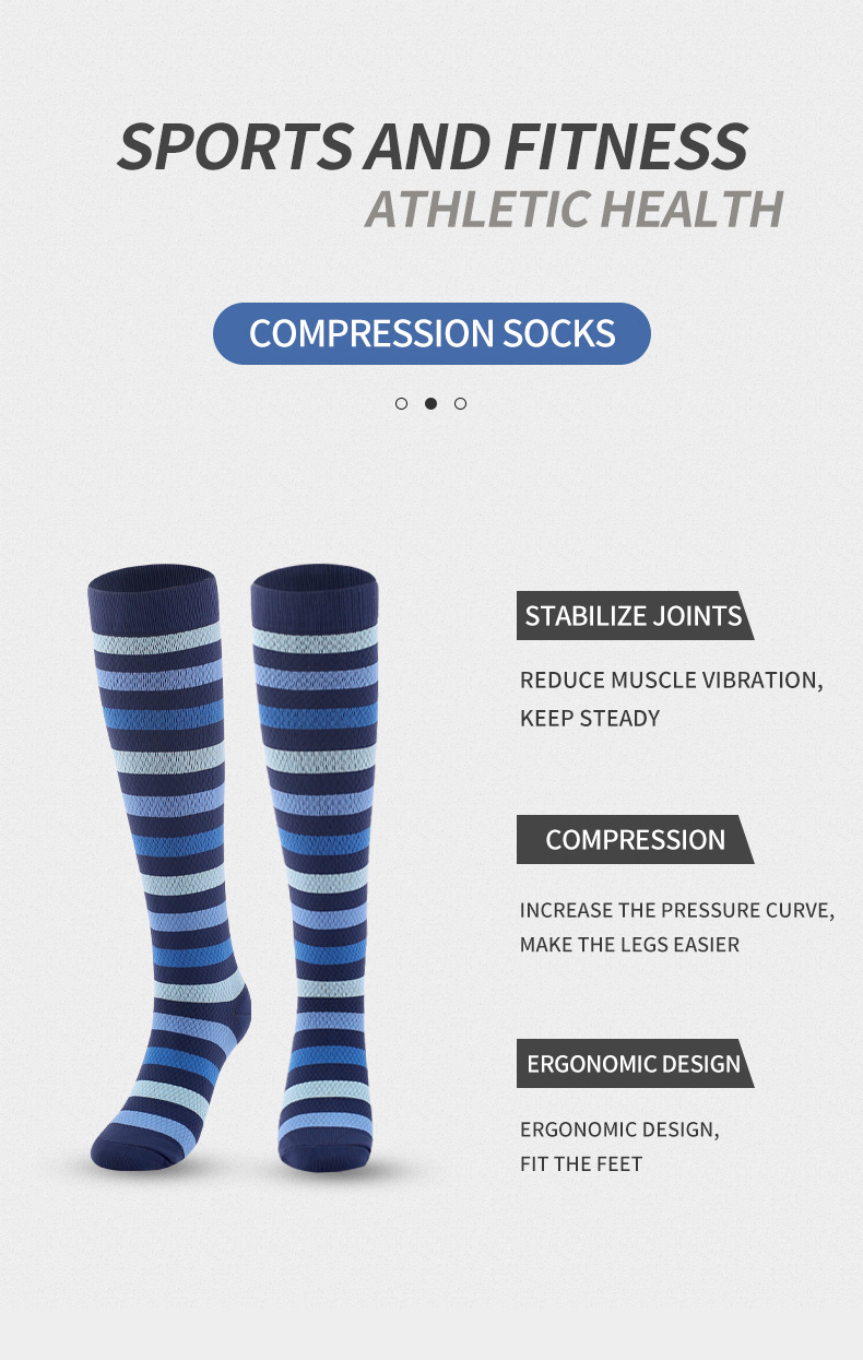Socks new breathable compression socks, sports and leisure pressure calf socks, color-blocked striped leg socks, factory direct sales_voghion.com