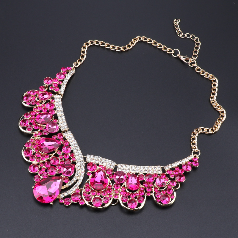 Modischer Kristall Choker Statement Halskette Ohrring Kragen Boho Schmuckset Hochzeitsgeschenk Frauen Bräute Abschlussball Party_voghion.com