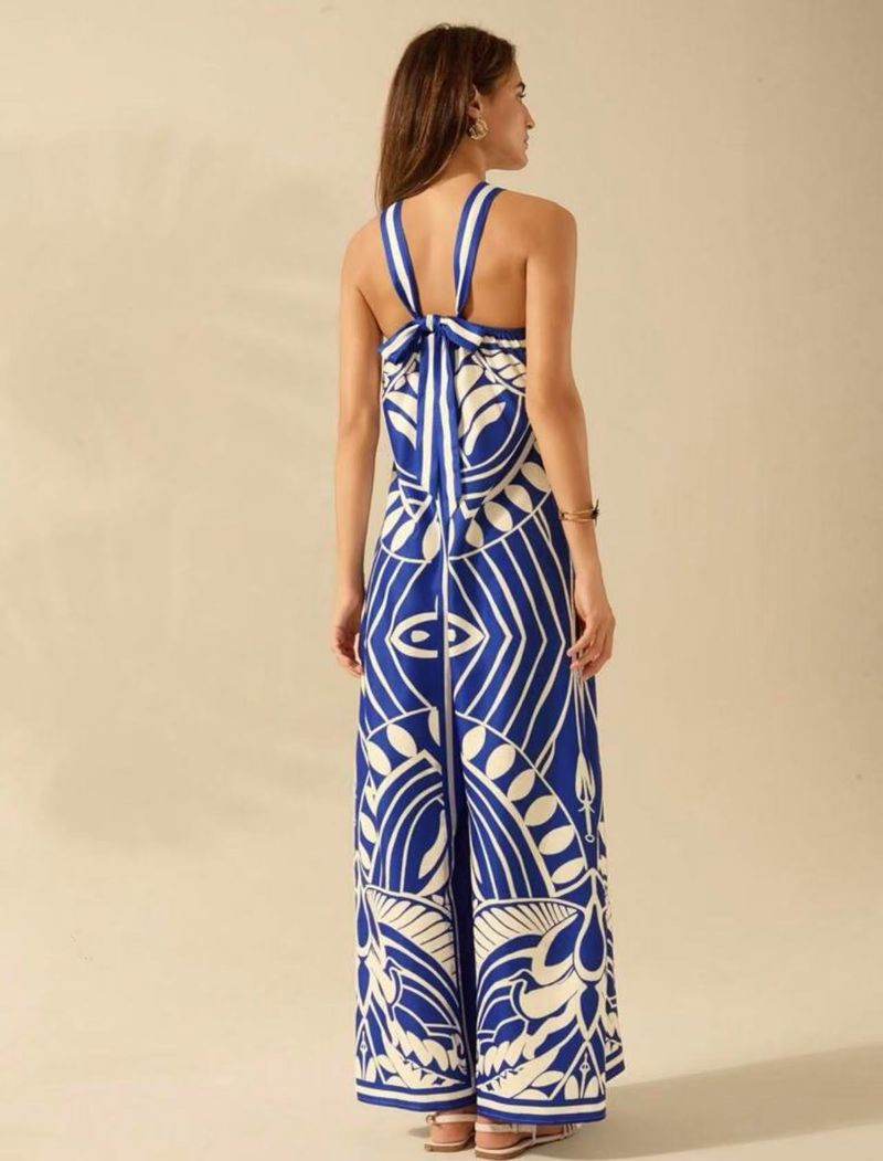 Damenbekleidung Bedruckte Mode Sexy Temperament Neckholder Ärmellose Hose mit weitem Bein_voghion.com