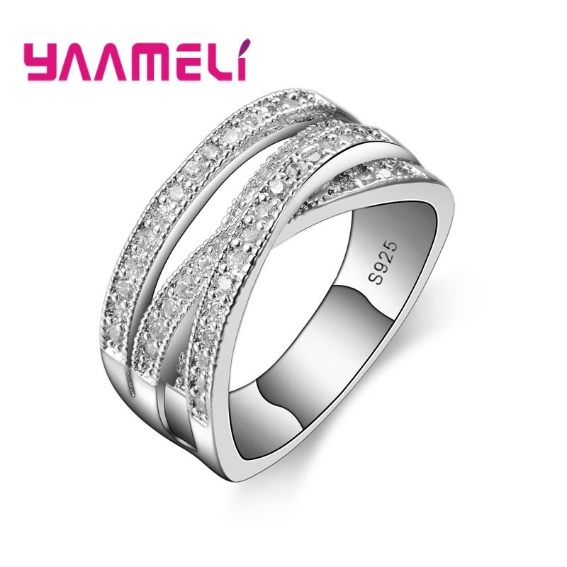 Fashion Women Men Rings 925 Sterling Silver Color Jewelry Crystal Inlay Overpass Cross Bague Bijoux Dropshipping 5-13_voghion.com