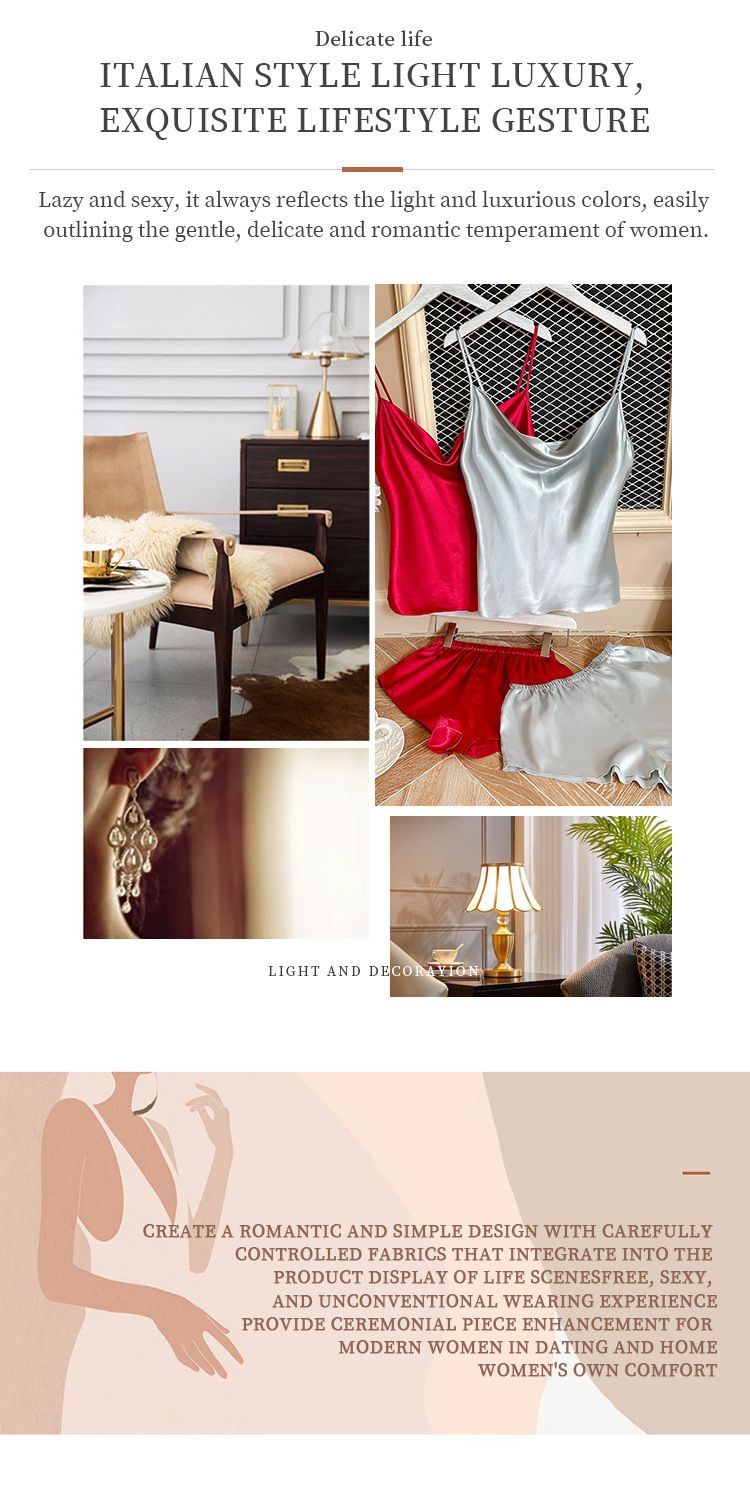 Damen Nachtwäsche Zweiteilige Kleidung Dünne Home Hosenträger Shorts Anzug_voghion.com