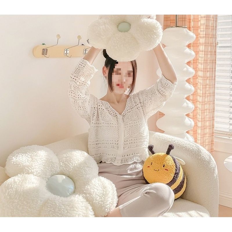 Bonita y fresca almohada decorativa con diseño de abeja y flores para dormir de niña, cojín para sofá de sala de estar_voghion.com