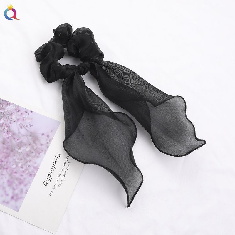 Elástico de cabelo com fita de cetim - Acessórios de cabelo com laço elegante para mulheres (cor sólida, ajustável, antiderrapante)_voghion.com