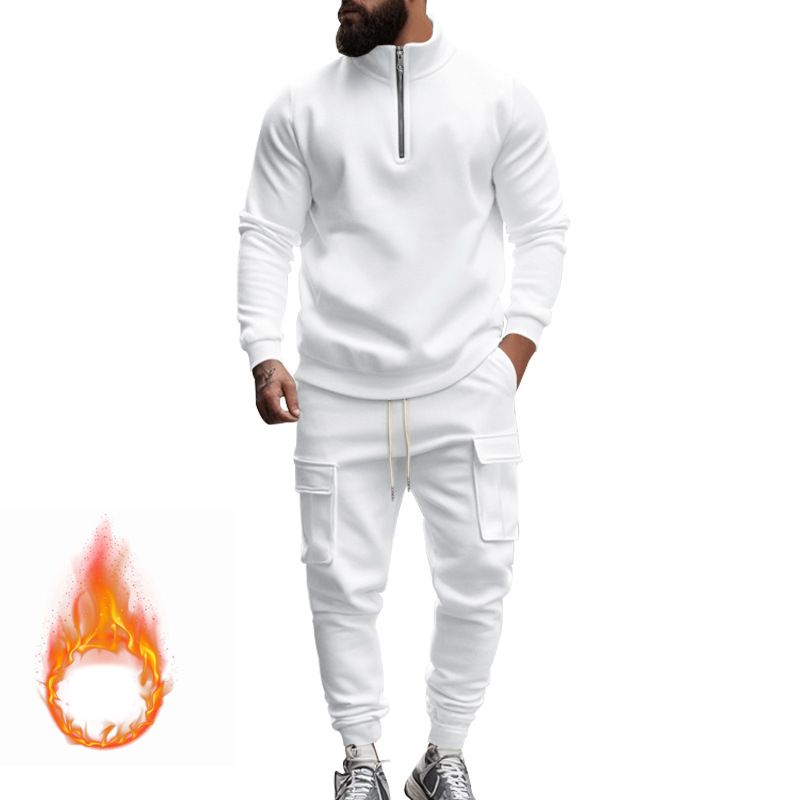 Fleecegefüttertes Sweatshirt-Set mit Viertelreißverschluss für Herren – Slim Fit Thermo-Jogging-Outfit für Herbst und Winter_voghion.com