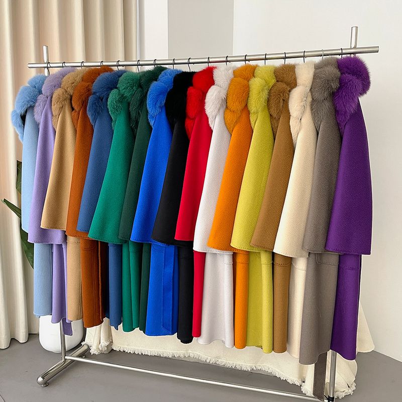 Luxe dubbelzijdige wollen jas met vossenbontkraag voor dames - elegante oversized lange jas in meerdere kleuren_voghion.com