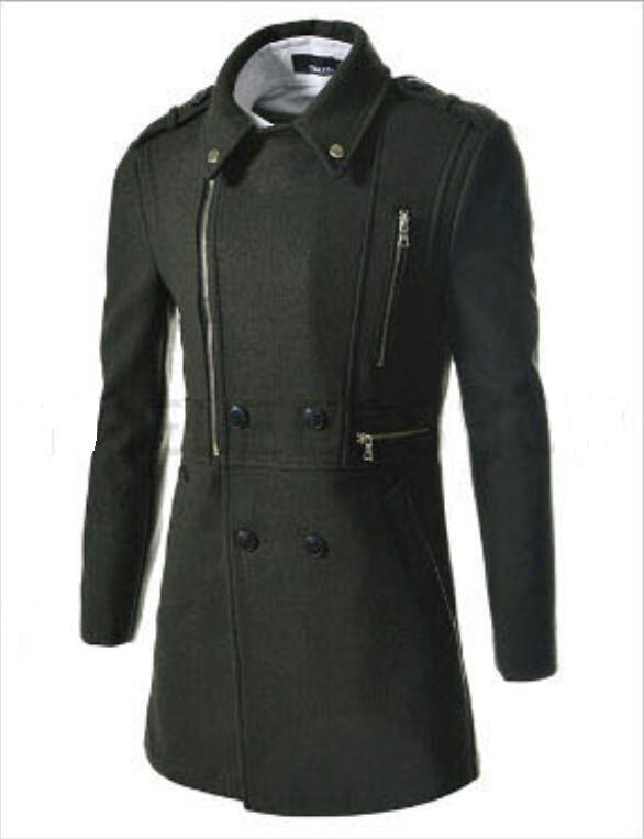 Winter neuer mittellanger, schmal geschnittener Windbreaker-Wollmantel für Herren im koreanischen Stil mit mehreren Reißverschlüssen_voghion.com