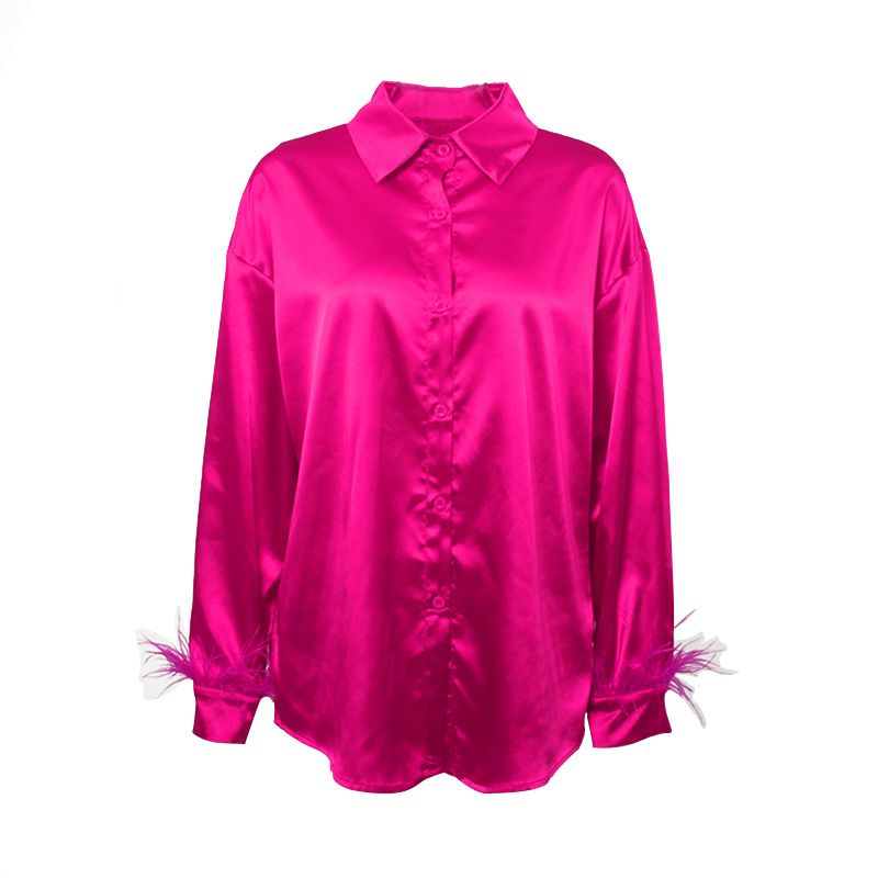 Abbigliamento da donna estate nuova moda casual versatile camicia in capelli di struzzo con cuciture in piume di seta ghiaccio per donna_voghion.com
