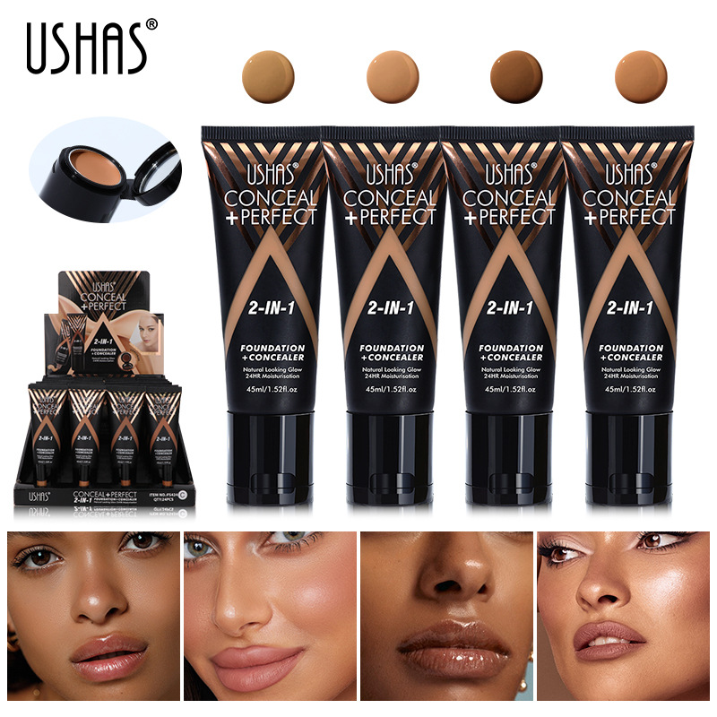 (Scatola espositiva) Fondotinta multifunzione 2 in 1 USHAS, correttore color bronzo_voghion.com