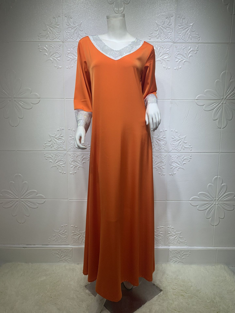 Abito lungo da donna in maglia di diamanti con paillettes in raso per donne musulmane_voghion.com