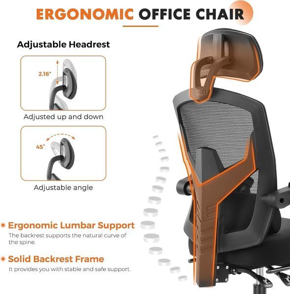 Office Computer Desk Chair With Footrest,Ergonomic High-Back Mesh Rolling Work Swivel Chairs With Wheels,Comfortable Lumbar Support,Comfy Arms For H_voghion.com