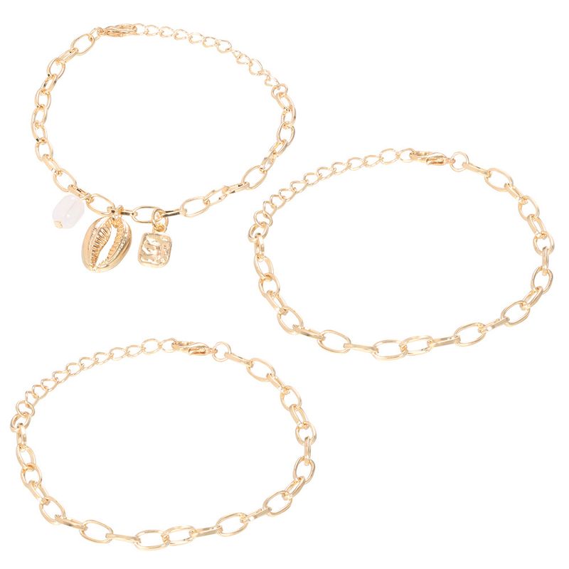 Bohemian Natural Irregular Pearl Gold Plated Shell Bracelet Set of 3_voghion.com