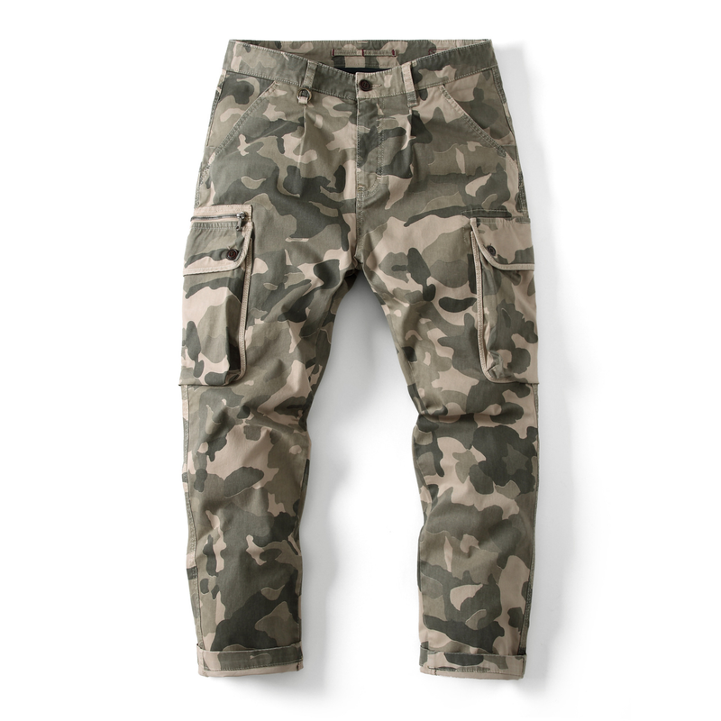 Otoño e invierno, pantalones de camuflaje sueltos con pies agrupados para hombres, pantalones sueltos de talla grande con múltiples bolsillos_voghion.com